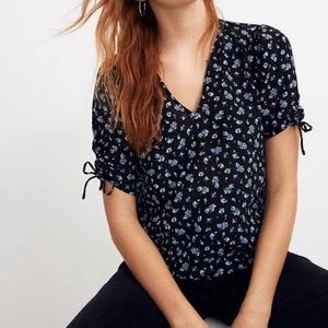 Madewell Silk Cinch-Sleeve Floral Blouse